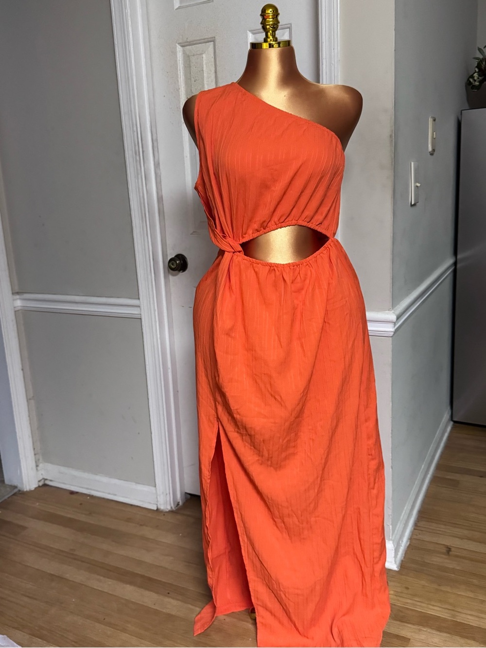 SHEIN One-Shoulder Orange Cutout Maxi with Knot Detail